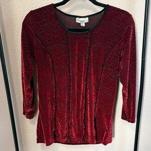 Dressbarn Red Floral Velvet Blouse